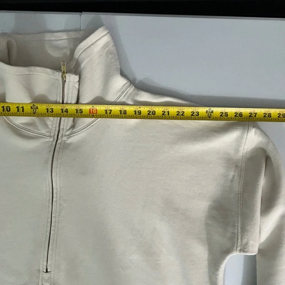 J.Crew Womens University Terry Long Half Zip‎ Tunic Sweatshirt cream Size Large